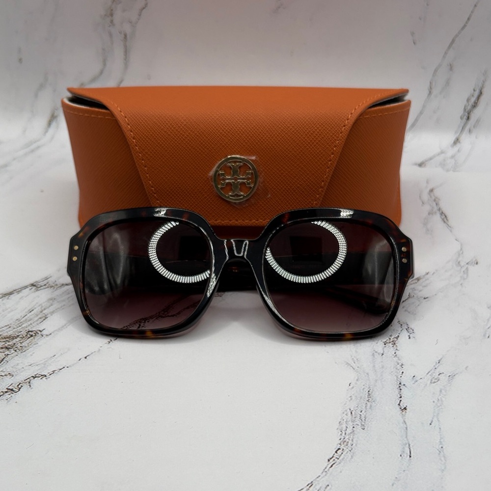 Tory Burch Tortoise Sunglasses with Orange Case - Picture 2 of 6